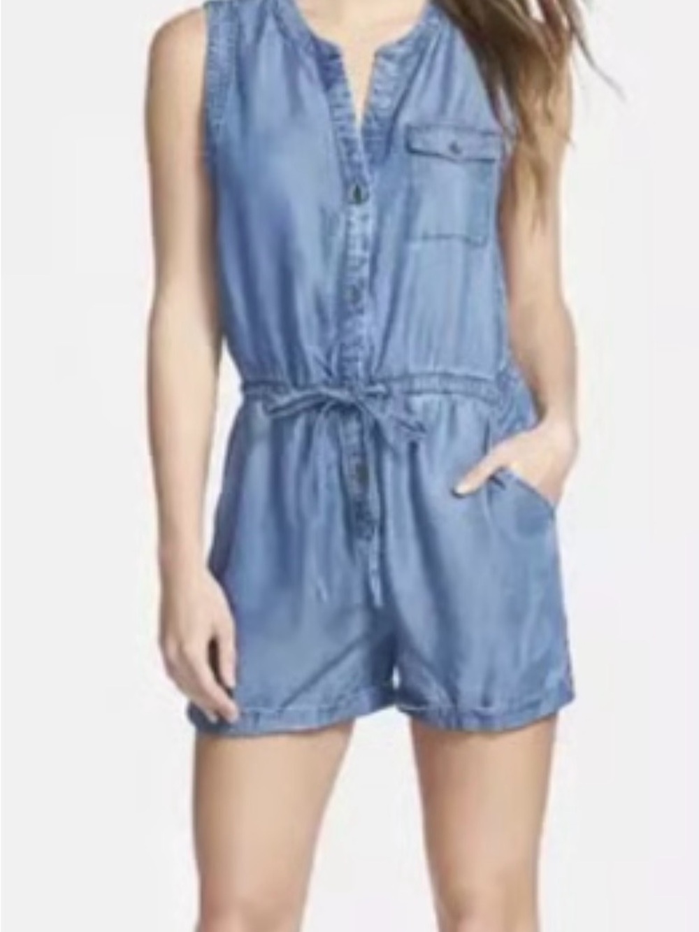 New with tags Lucky Brand Denim Chambray Romper Shorts Sleeveless Size Medium